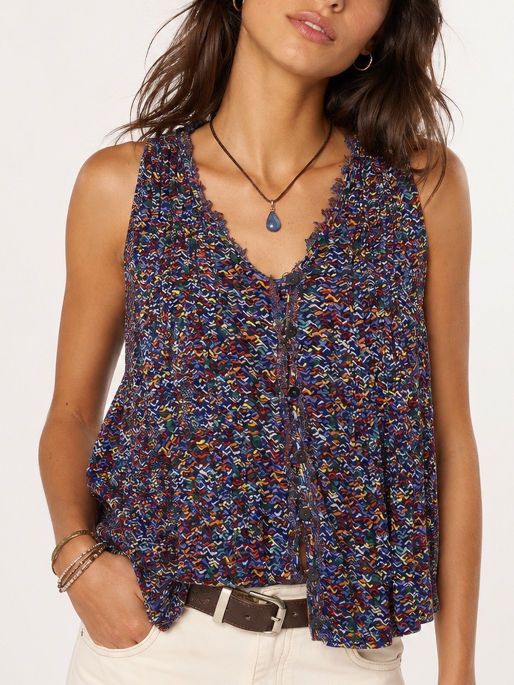 Anthropologie Maeve “Lila” Colorful Pintuck Blouse Sleeveless Boho Chic Small